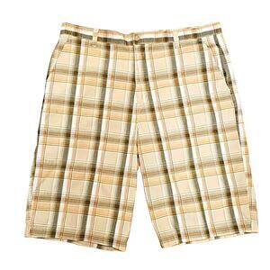 NBN Gear Mens Brown Orange White Tan Plaid Shorts Golf Beltloops 4 Pockets Sz 44